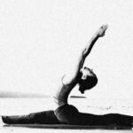 A gymnast performing a split, a ballerina in arabesque, and a yoga practitioner in downward dog, showcasing the importance of flexibility in these activities.